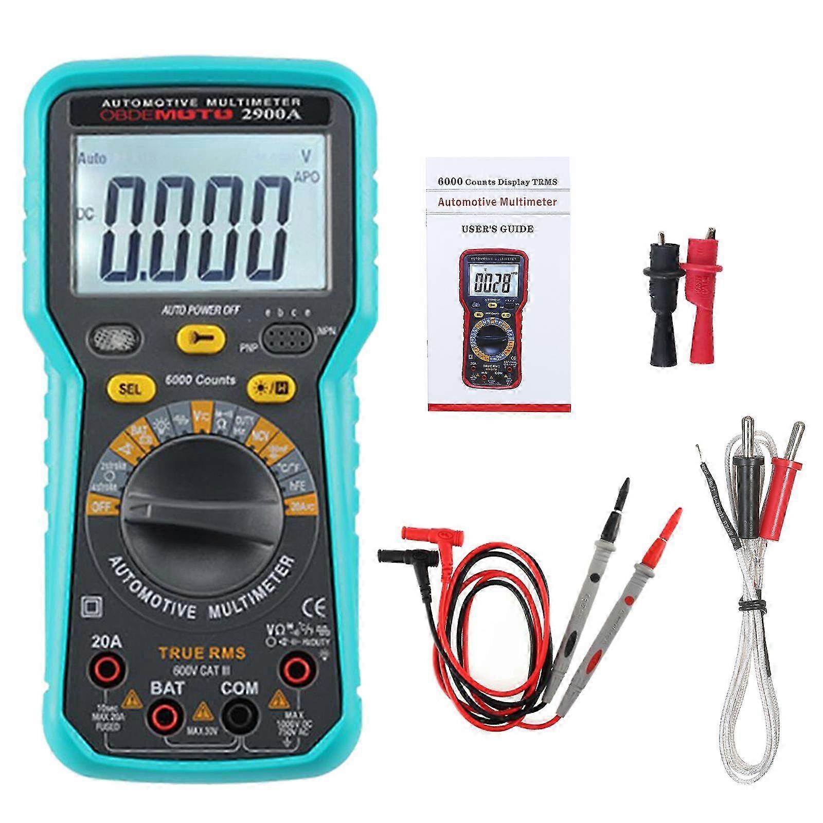 Multimetro digitale automobilistico LCD a 6000 conteggi True RMS con torcia elettrica