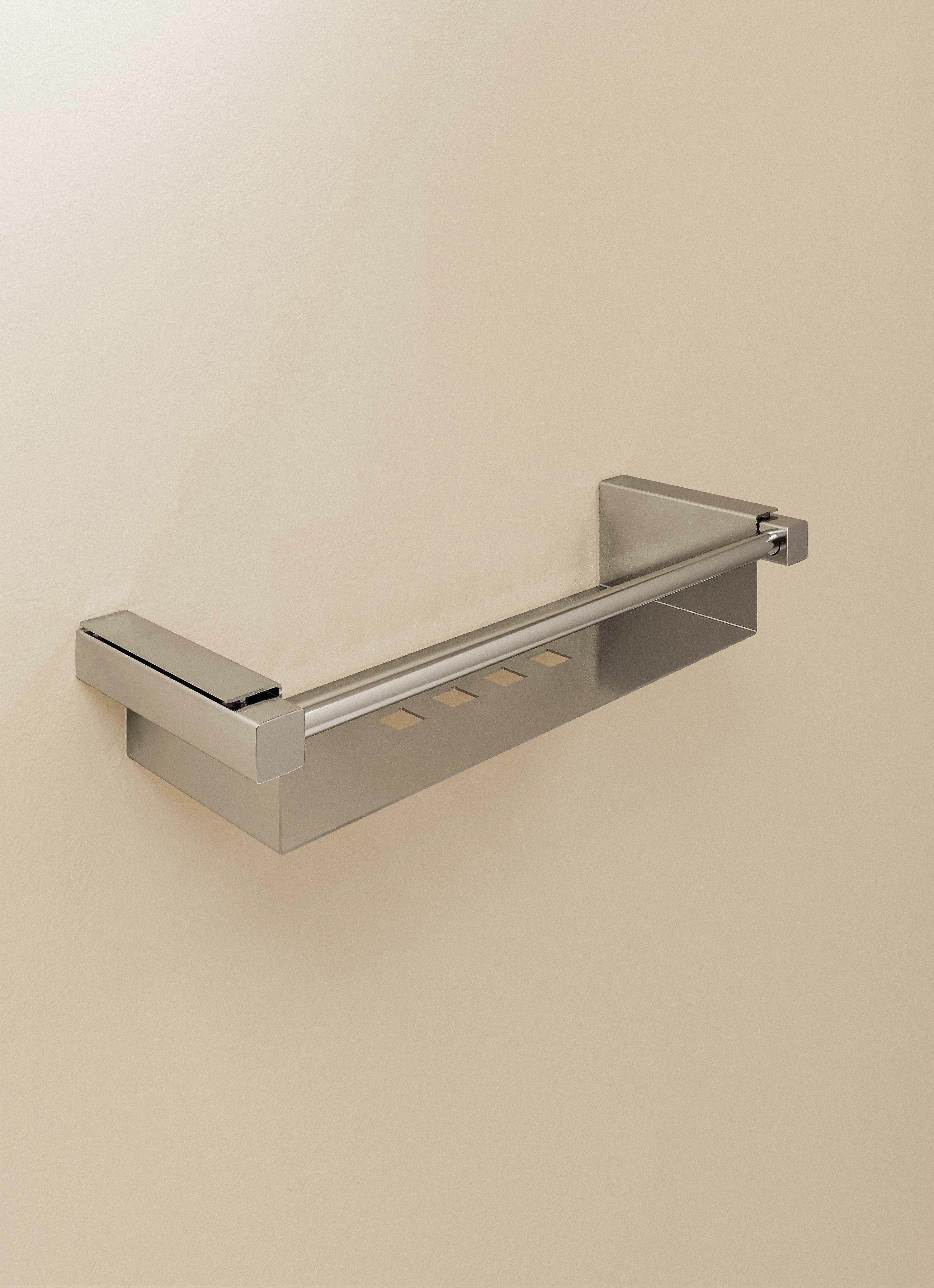 COSMIC Bathroom Shelf Rectangular, 34 cm, Silver Gloss, Metal, Wall-mounted