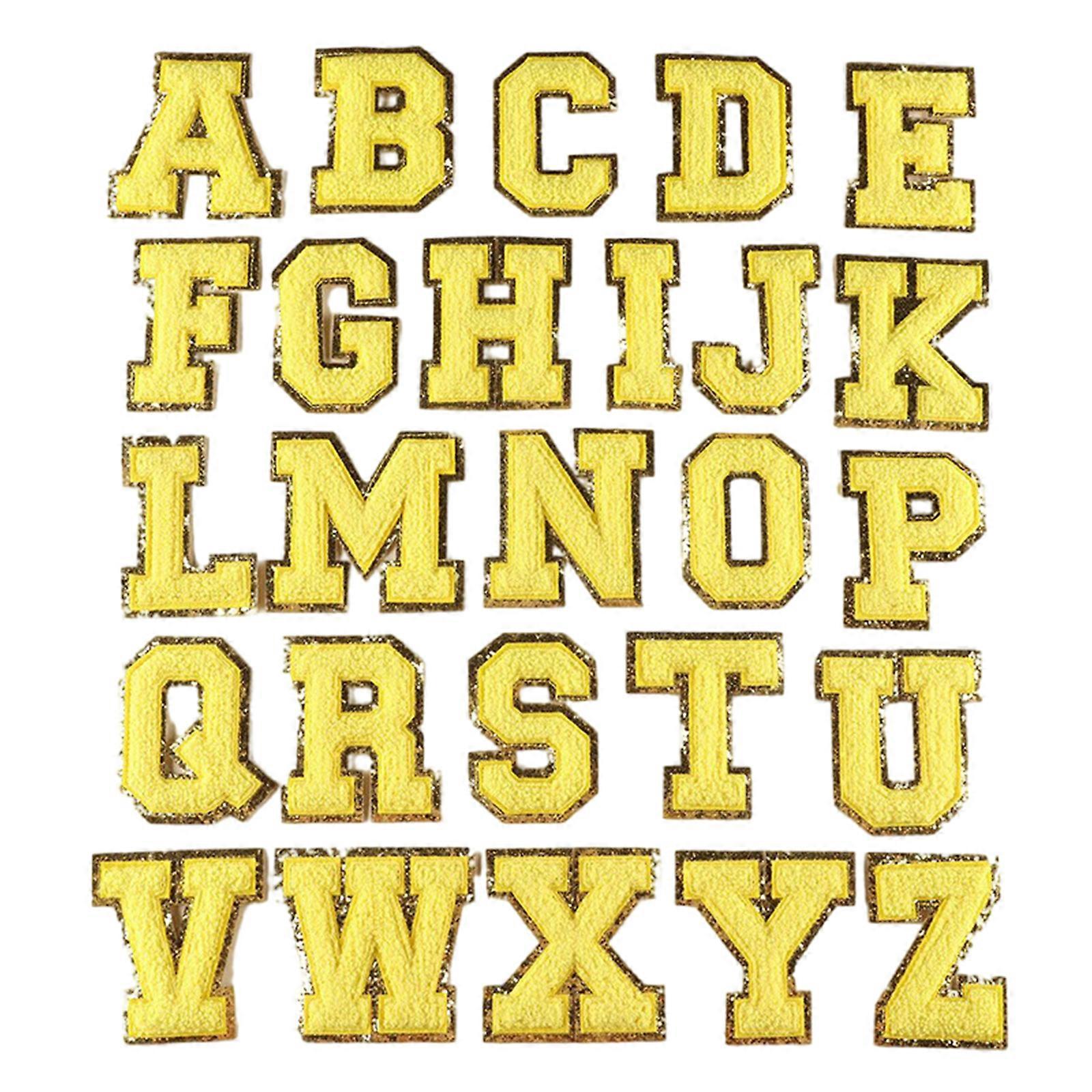 26Pieces Brev Broderad Sy På Lappar Broderi Applique Plåster Sy På Kläder Plåster För Kläder Jackor Gul