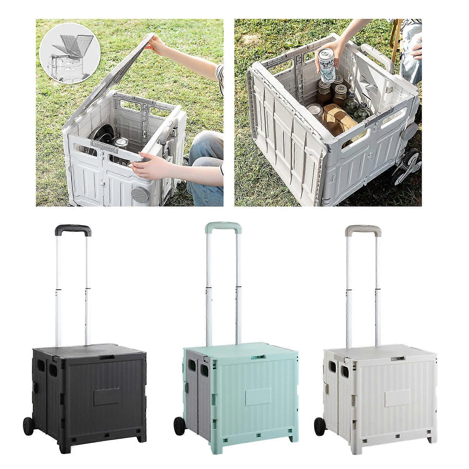 Shopping Trolley with Wheels Large Capacity Grocery Organizer Easy Storage Pull Handle Cart for Picnics Groceries  grey