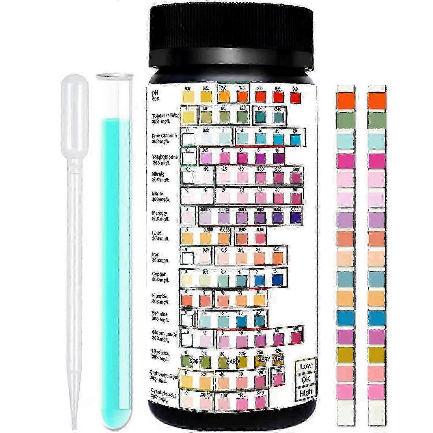 100pcs Water Quality Testing Strips for Drinking Water with Test Tube Dropper, Suitable for Various Water Tests