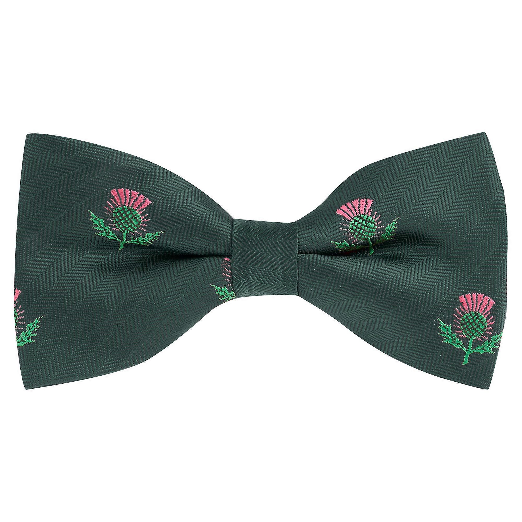 Dark Green Scottish Thistle Herringbone Bow Tie