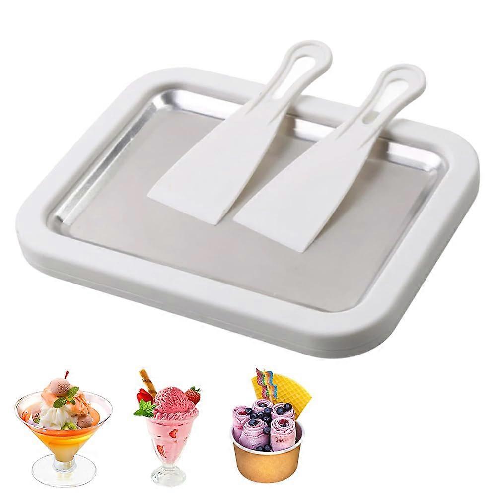 Ice Cream Roller Maker Pan with 2 Spatulas, Small DIY Ice Roll Machine (White)