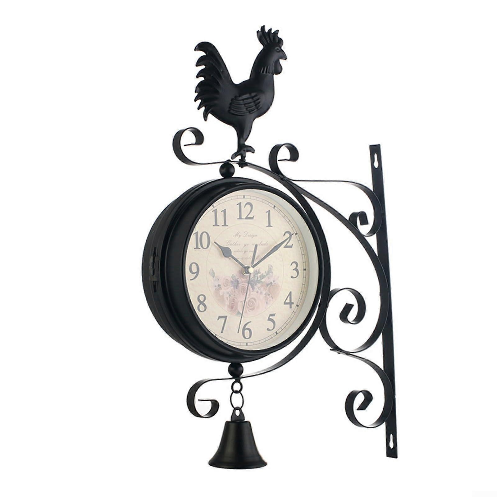 Side wall clock, black iron, quiet quartz movement, large numbers, modern decorative piece, stylish dualview design Ref: 9819
