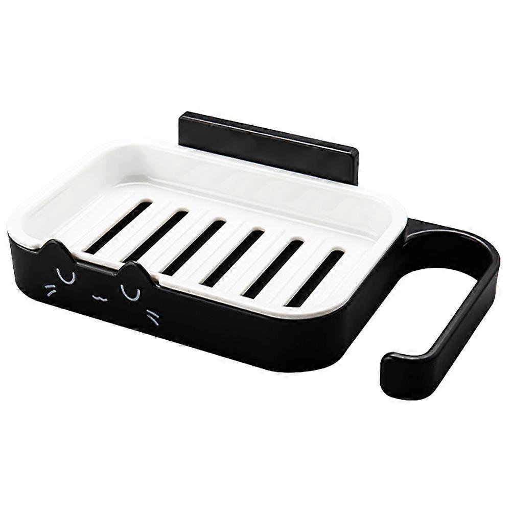 Self-Draining Soap Dish Cat Shape Wall Mounted Bathroom Accessory With Hook 18X10X2.7CM 1Pack