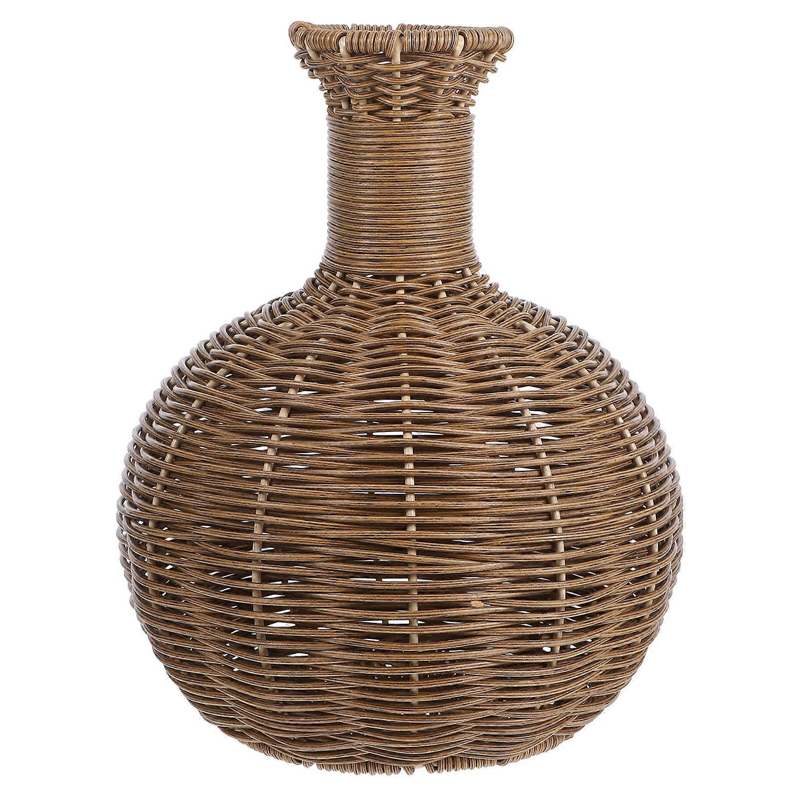 Decorative Flower Container Unique Flower Vase Office Decoration Plastic Rattan Weaving Rustic Style 9.82X7.86X7.86in 1Pcs