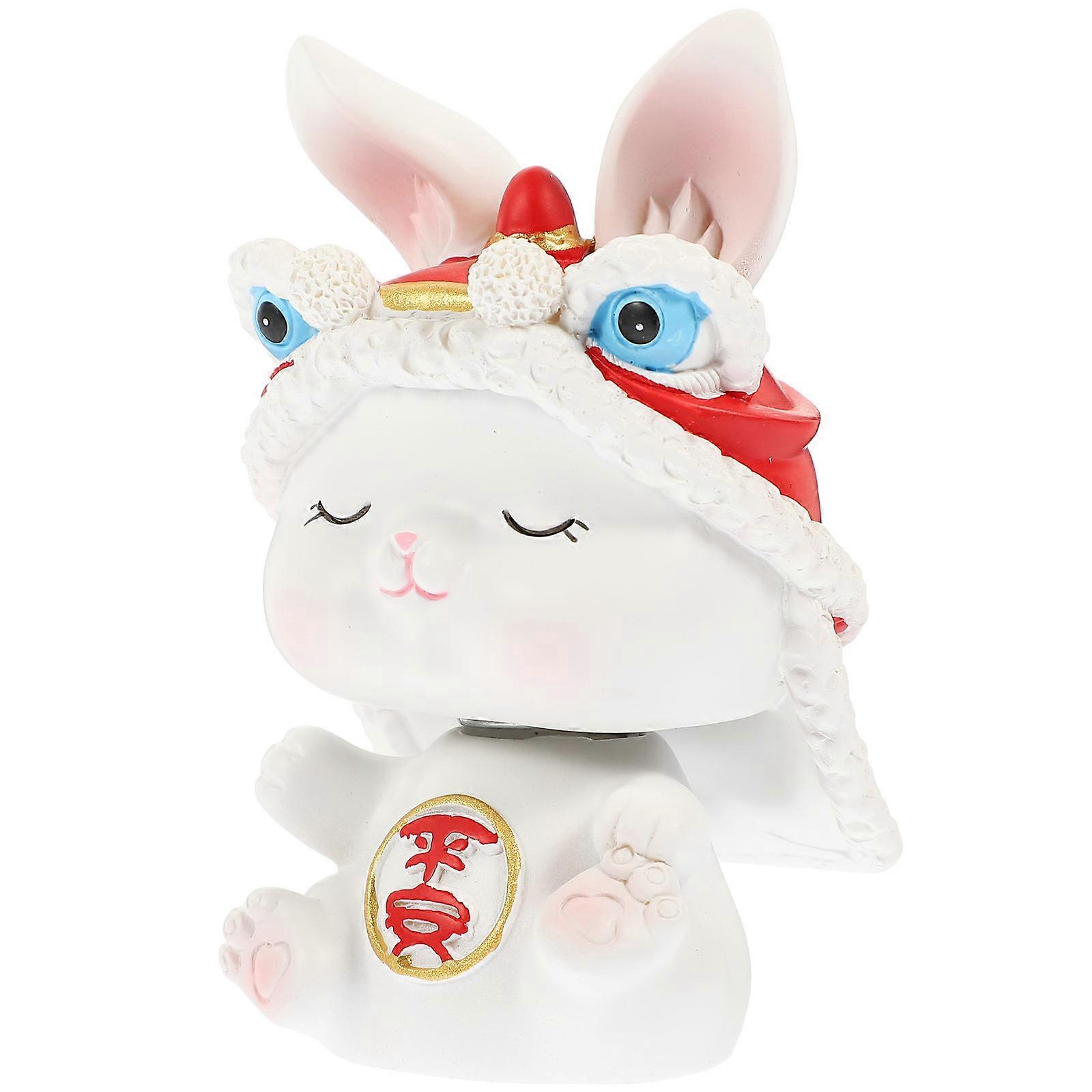 Mini Rabbit Figurine Resin Decorative Shaking Head Design Home Use 1Pack