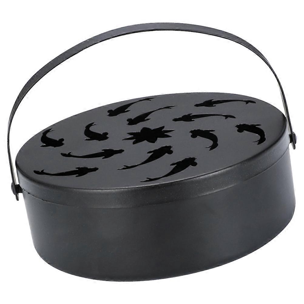 Portable Coil Holder Iron Incense Storage Box for Indoor Use Black 1Pack