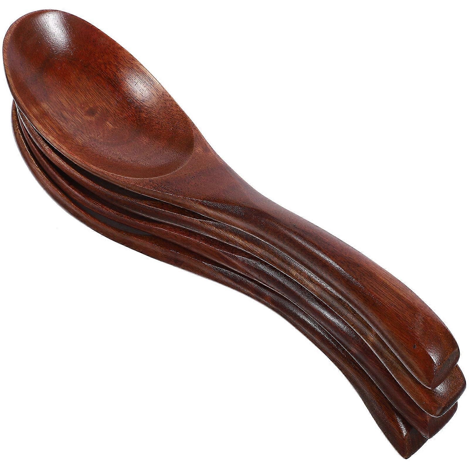 Wooden Soup Spoons Set of 4 Natural Design Stirring & Serving Utensils for Kitchen, Salt, Sugar, and Dessert Use