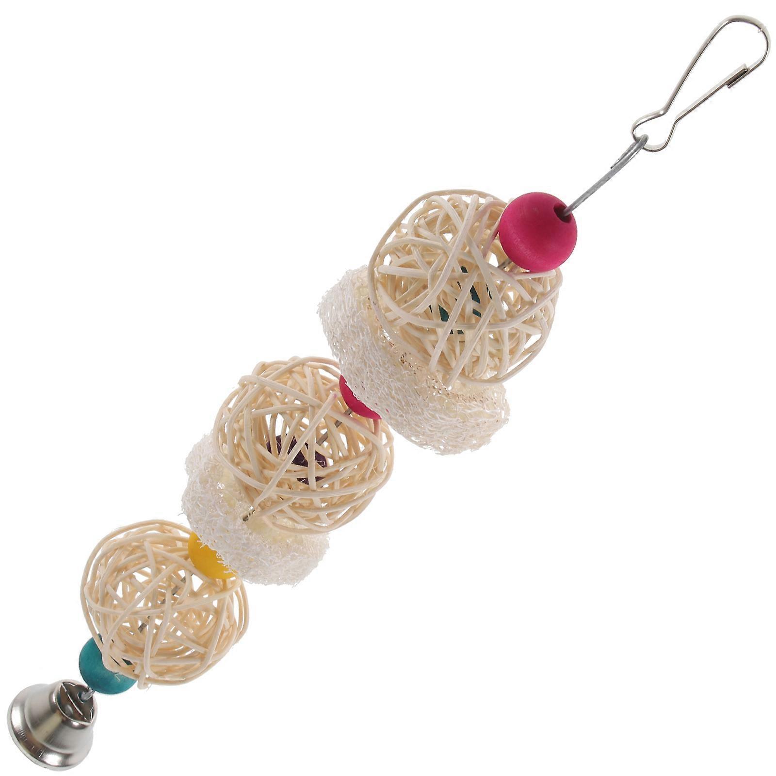 Parakeet Chew Toys Parrot Chewing Ball Pendant Bird Cage Hanging Beading Ball Toy Non-Toxic Rubber Cockatiel Cage Use 1Set
