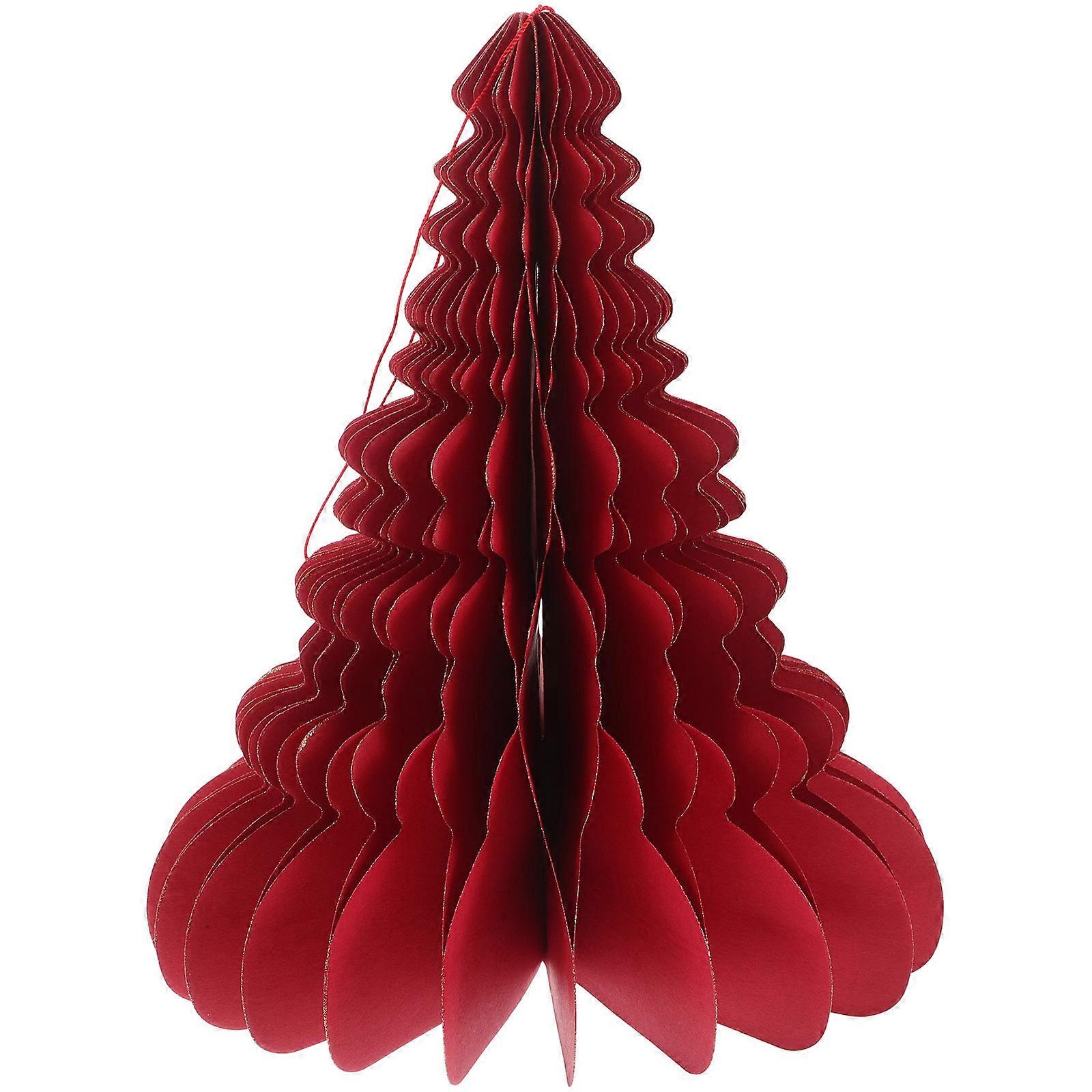 Red Paper Chiristmas Tree Honeycomb Xmas Tree Model Tree-shaped Festive Settings 21.00X18.00X18.00CM 1Set