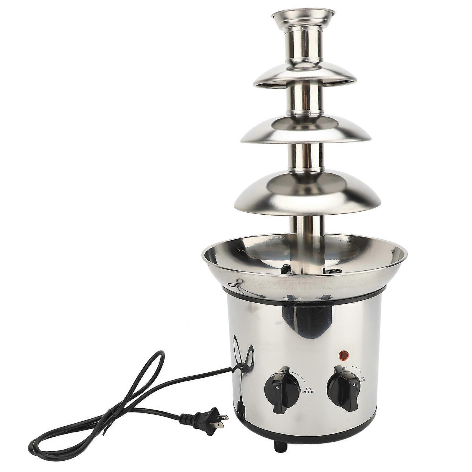 4 Tier Electric Chocolate Fondue Fountain for Parties, Stainless Steel, Quiet Operation, Adjustable Temperature Control
