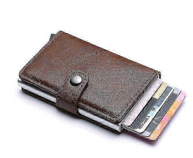 Popup Smart Card Holder Pushes Front 8pcs Card Rfid-nfc Safe- Brown