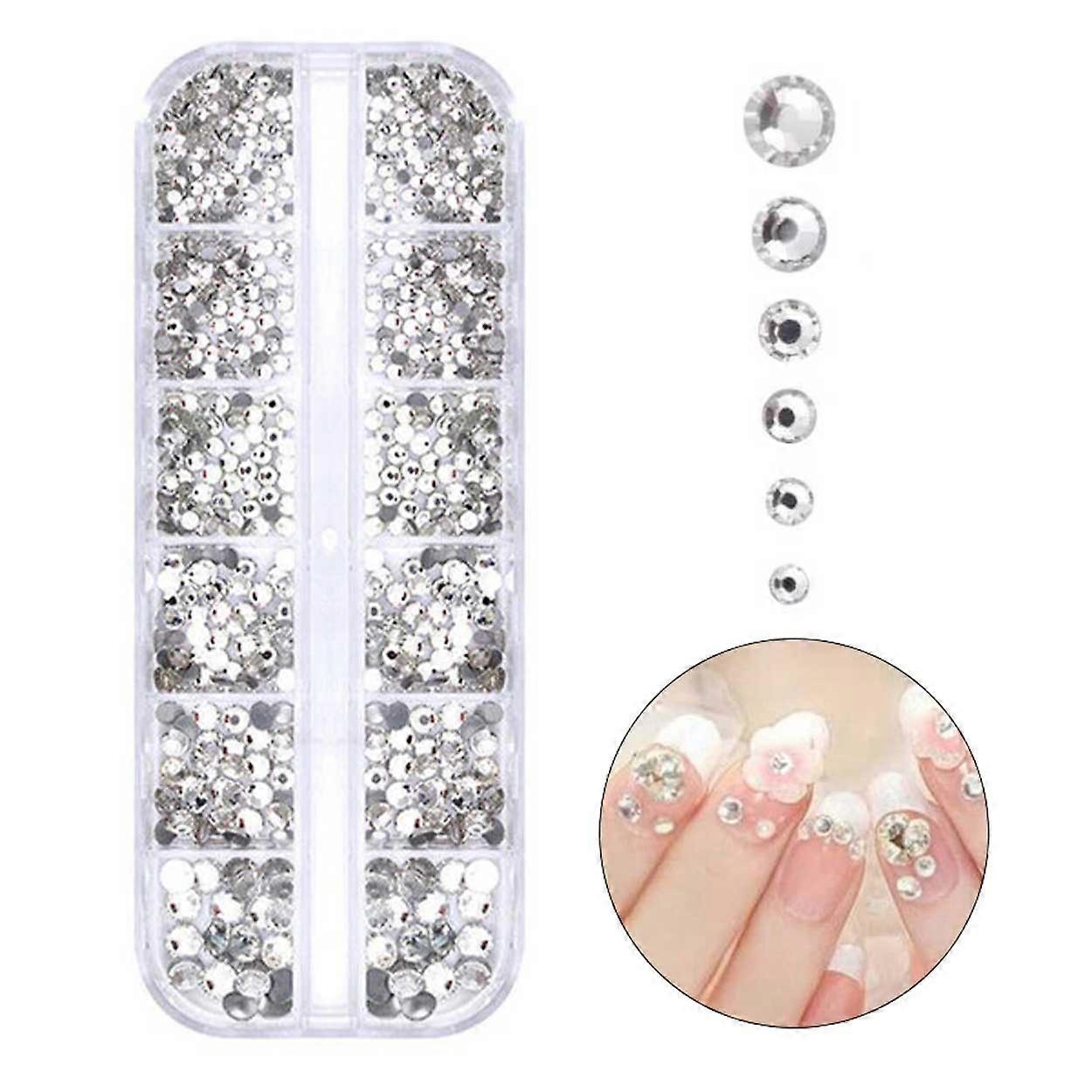 2000 Rhinestone Nail Decorations Crystal - Various Sizes in Box