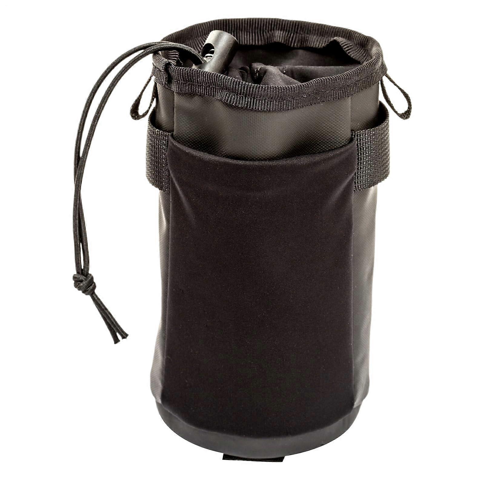 Cycle Handlebar Drink Cup Holder 3.54 x 6.30 In Front Frame Bag Insulated Bottle Storage Adjustable Straps Black
