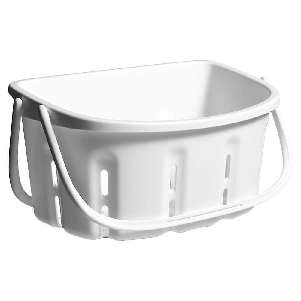 Plastic Shower Basket Portable Bathroom Storage Basket White Rectangular Style Handle Design 1Pcs