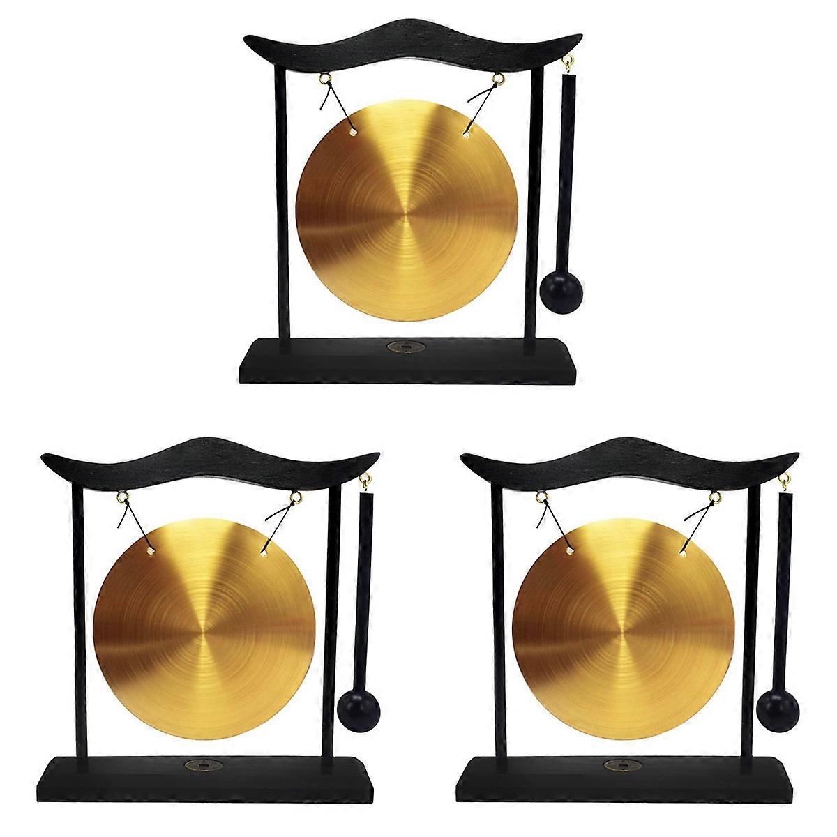 Mini Desktop Gong Instrument Cymbals Gong with Mallet for Home Deco-A