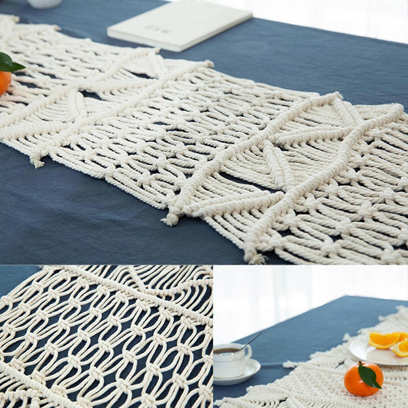 Elegant Bohemian Runner, Vintage Farmhouse Style Table Decor For Dining, Coffee Table, 150cm Long Polyester Boho Macrame Runner, Protects Tabletop,