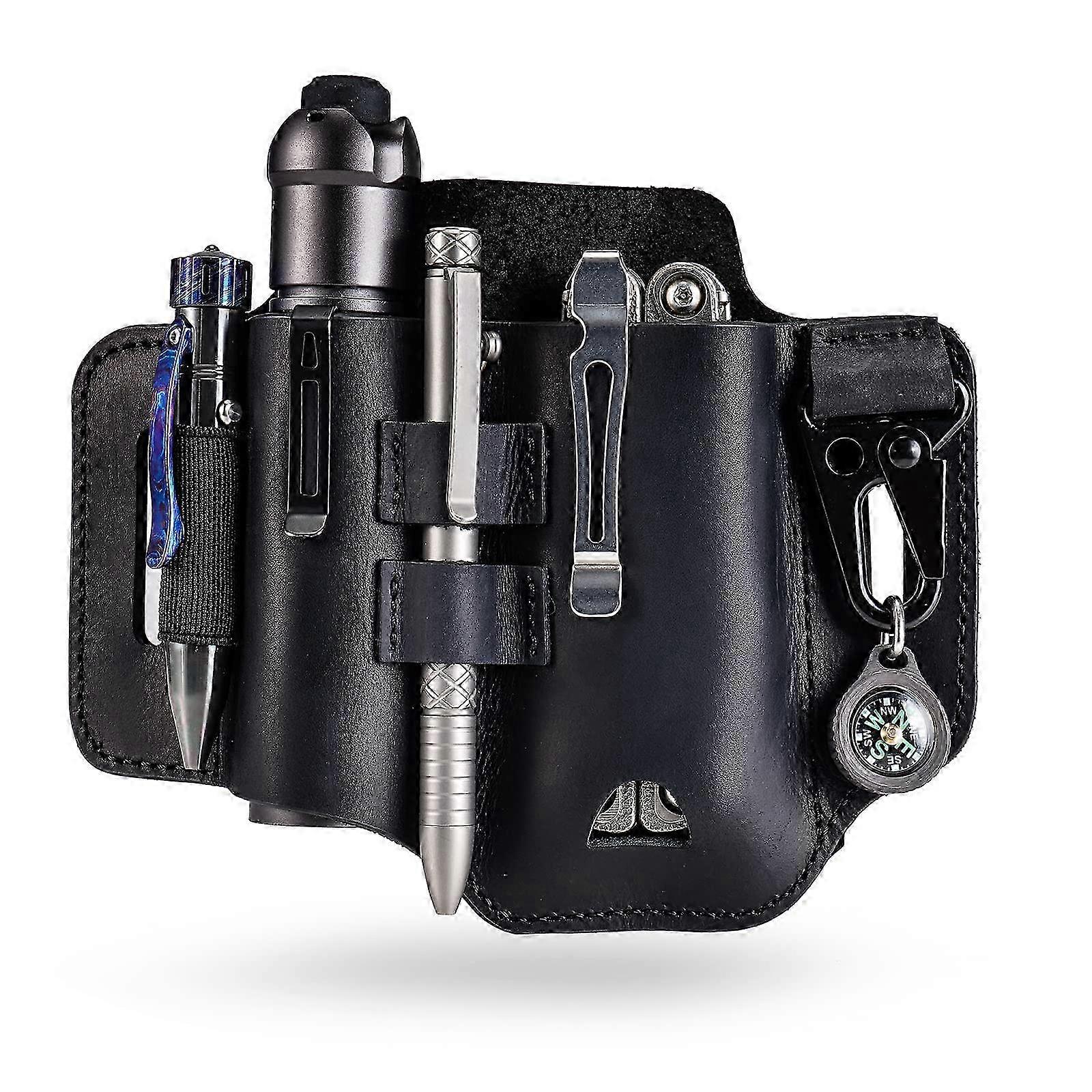 Leather EDC Pocket Organizer Sheath for Belt, Suitable for Various Brands, Multitool Holder for Men, EDC Belt Organizer