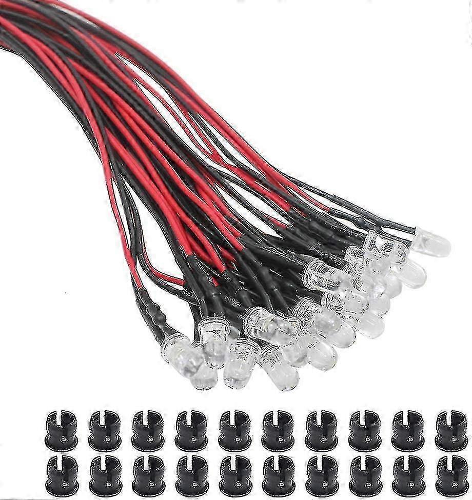 20 x 3 mm leds με καλώδιο 20 cm DC 12 V Led έτοιμοι ενσύρματοι δακτύλιοι τοποθέτησης πλαστικοί κατάλληλοι για διάφορες μάρκες (θερμό λευκό)