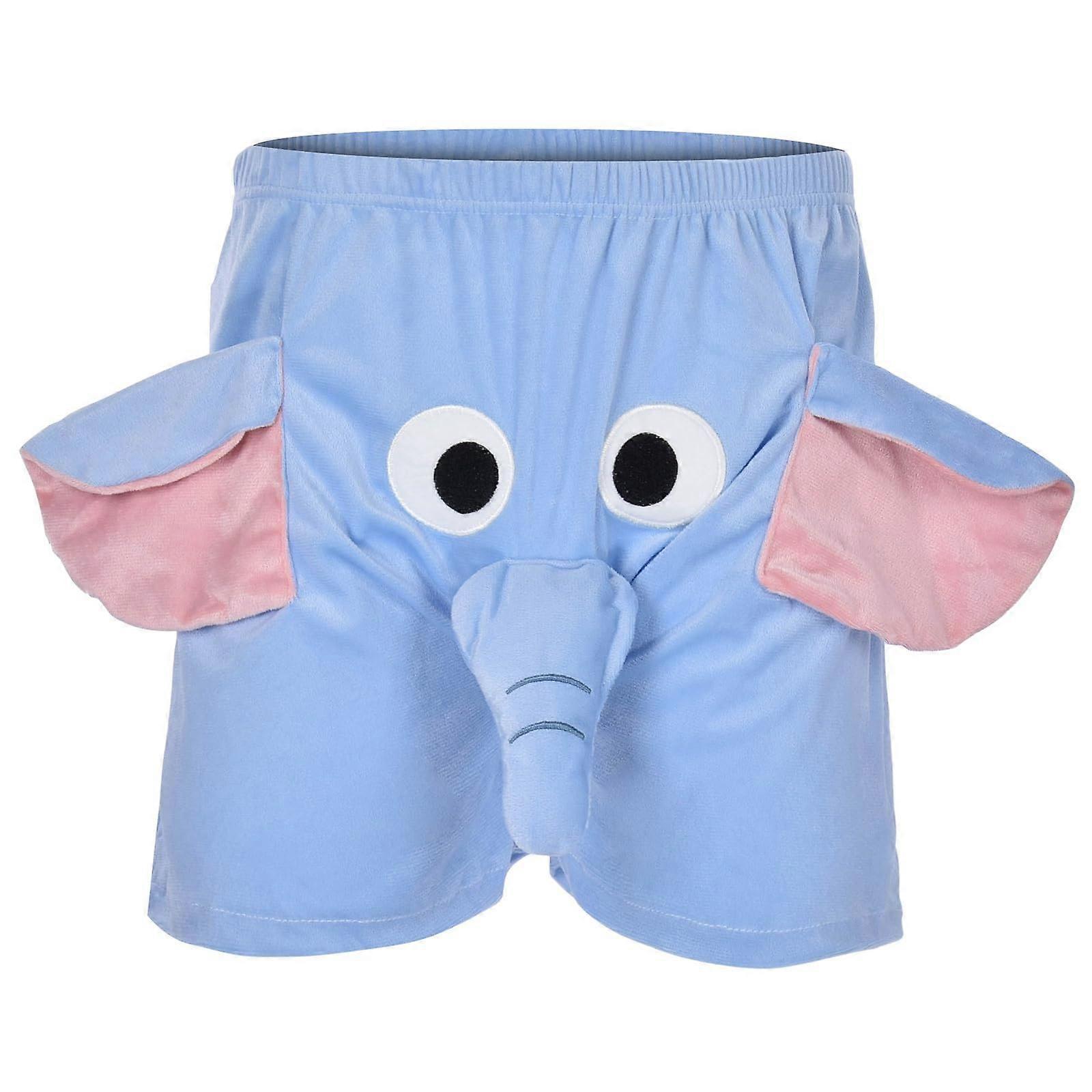 Retro Şort Erkek Mikrofiber Boxer, Eğlenceli Fil Desenli İç Çamaşırı, Erkekler İçin Hediyeler, Mavi 3XL