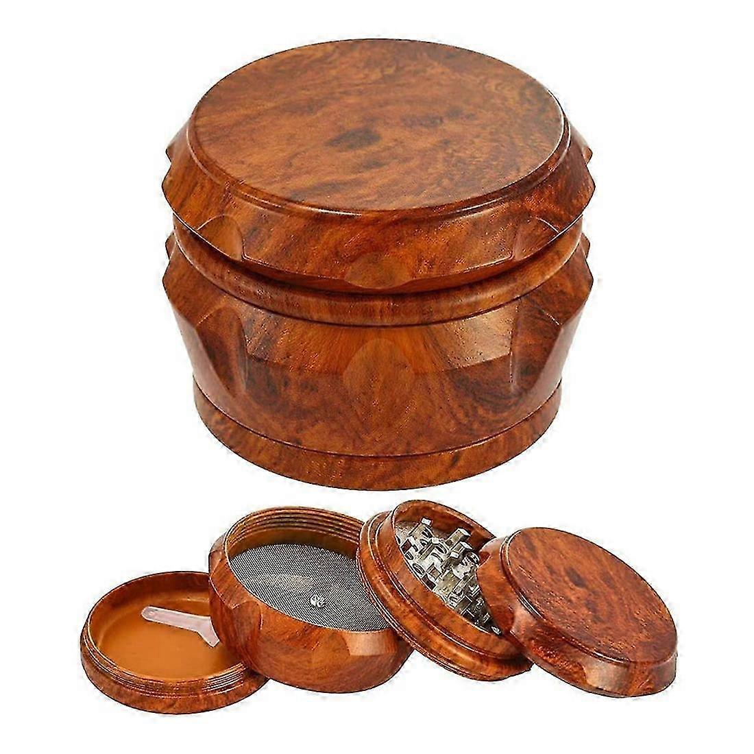Wooden Grinder Large Capacity 4-Layer Grinder with Pollen Scraper Suitable for Home Kitchen