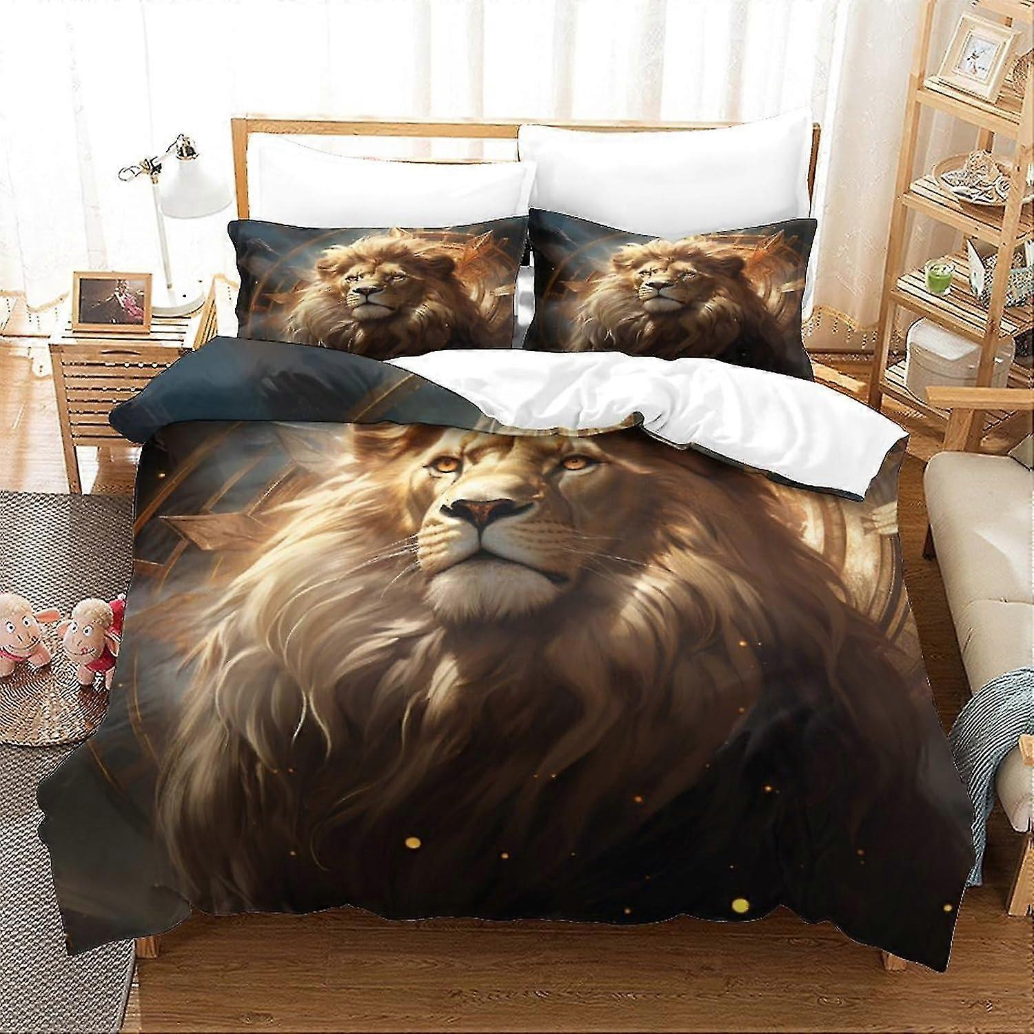 3D Tarot Style Starry Sky Lion Bedding Set, Soft 100% Microfiber 3PCS Duvet Cover Set, Print for Various Bed Sizes