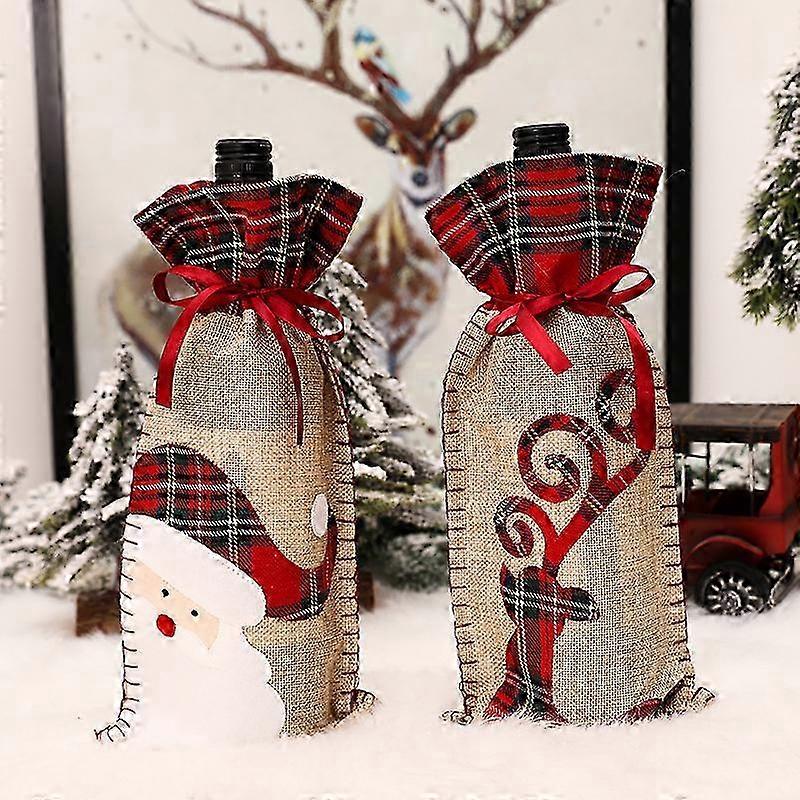 2pcs Christmas dwarf wine bottle holder, handmade wine bottle bag holiday table party decoration gift style 2