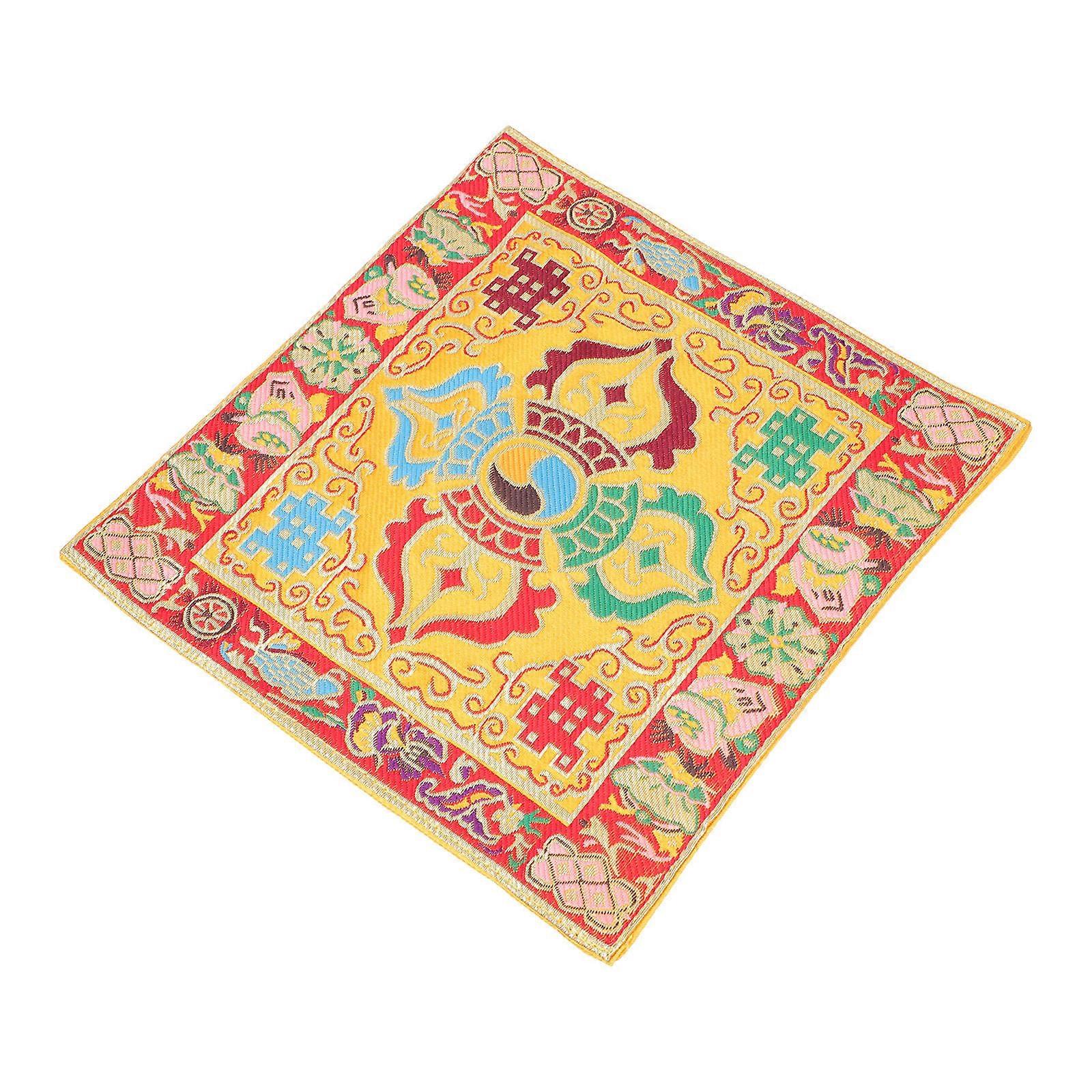 Layered Embroidered Buddhist Sound Bowl Cushion Mat – Non Slip, Durable Craft Decoration for Meditation & Religious Use, Traditional Pattern, Yellow