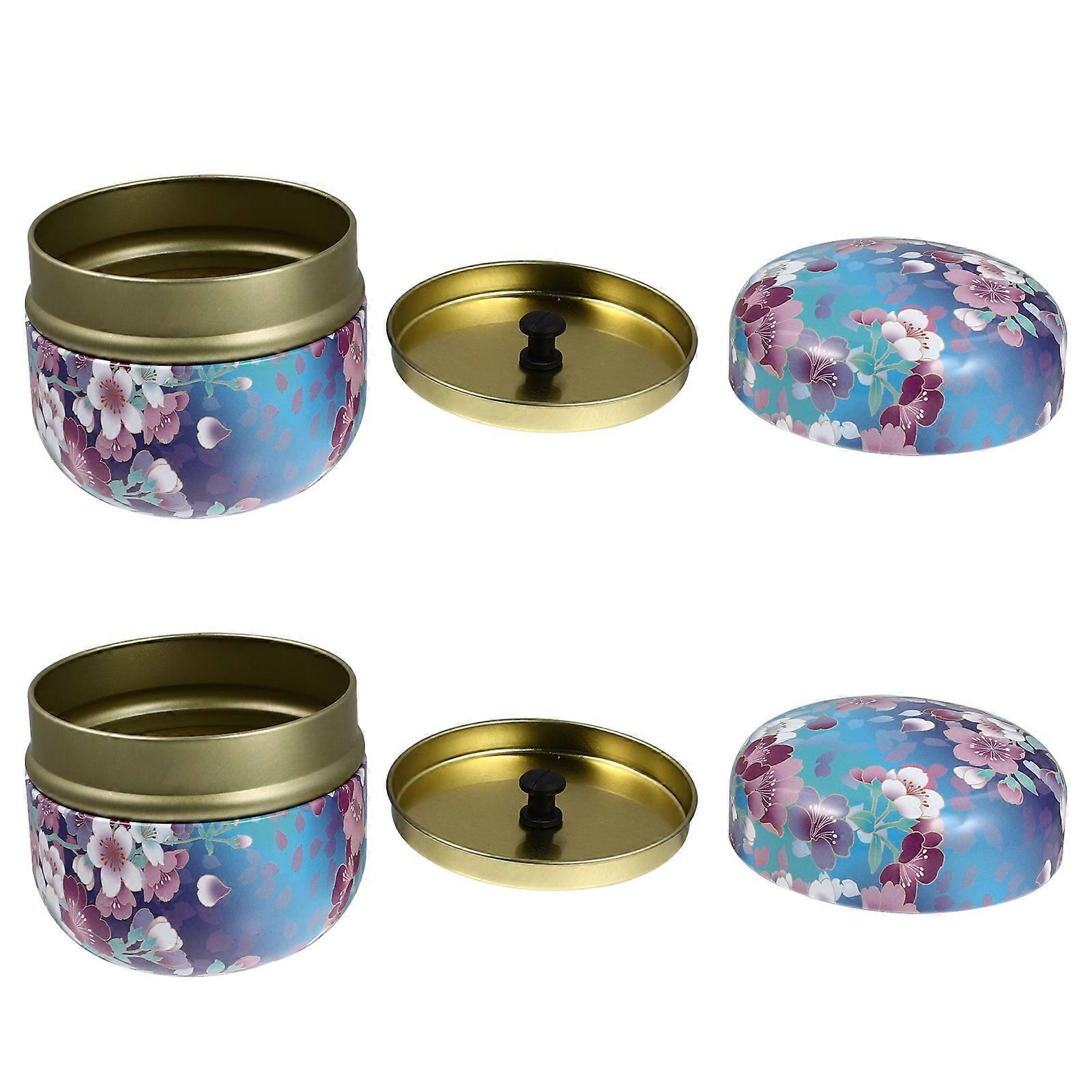 Round Tinplate Tea Canisters with Lid – Airtight Scented Tea and Powder Storage Jars for Kitchen Decoration (2pcs)