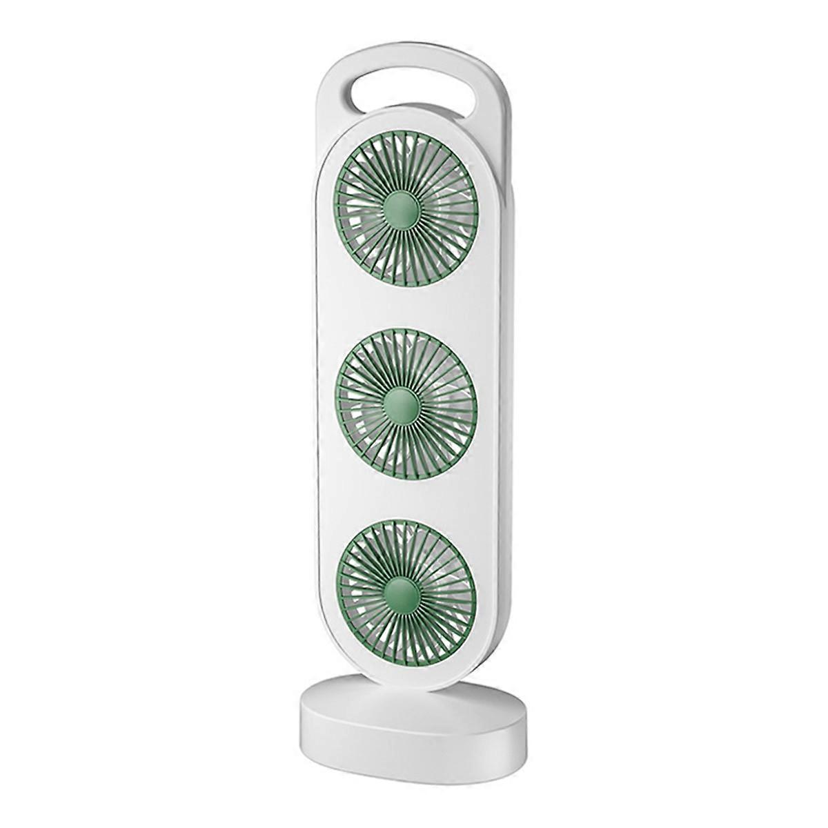 Triple Turbine Design Fan USB Charging High Wind Desktop Fan Home Dormitory Fan Silent Operation White and Green