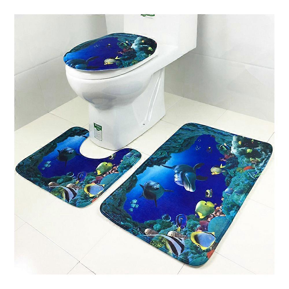 Toalettsitsmatta 3-delars set korallfleece golvmatta