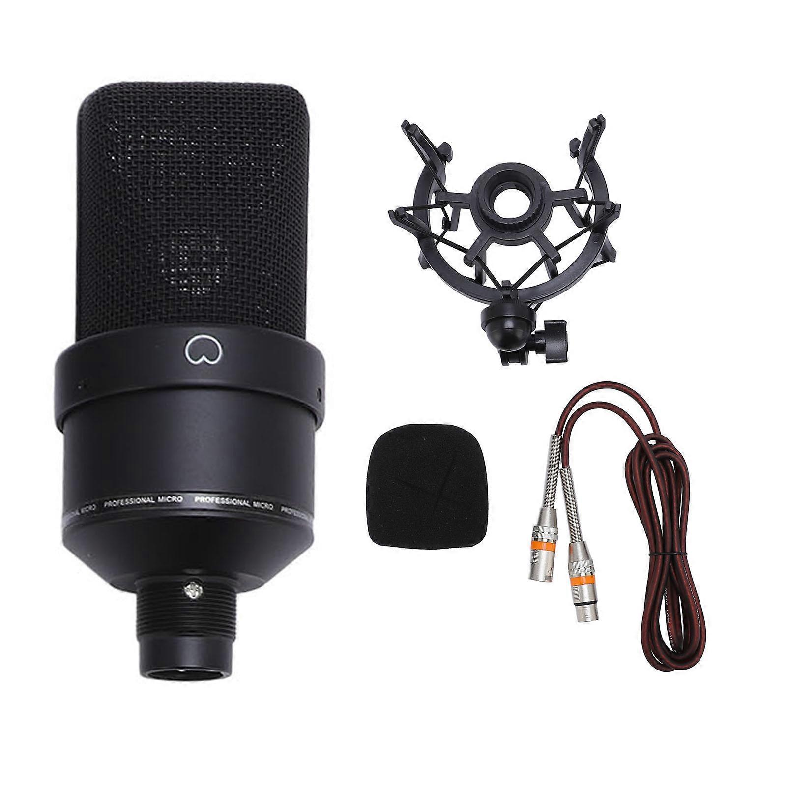 Studio Condenser Microphone - 26mm Diaphragm, XLR Cable, Shock Mount, Windscreen, Black
