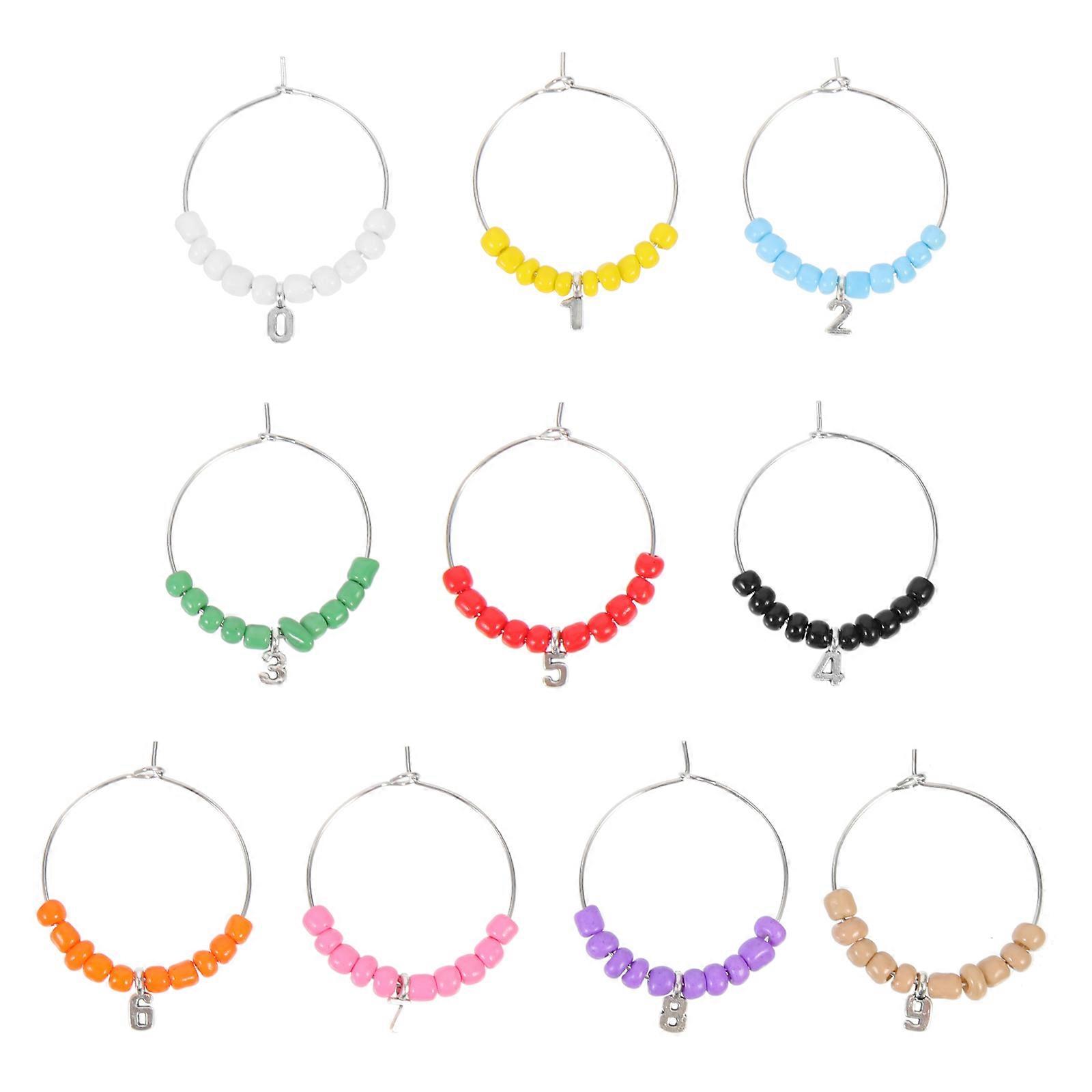 Beaded Cup Charms Wine Glass Identifiers Assorted Color Simple Design Reusable For Parties 10Pcs