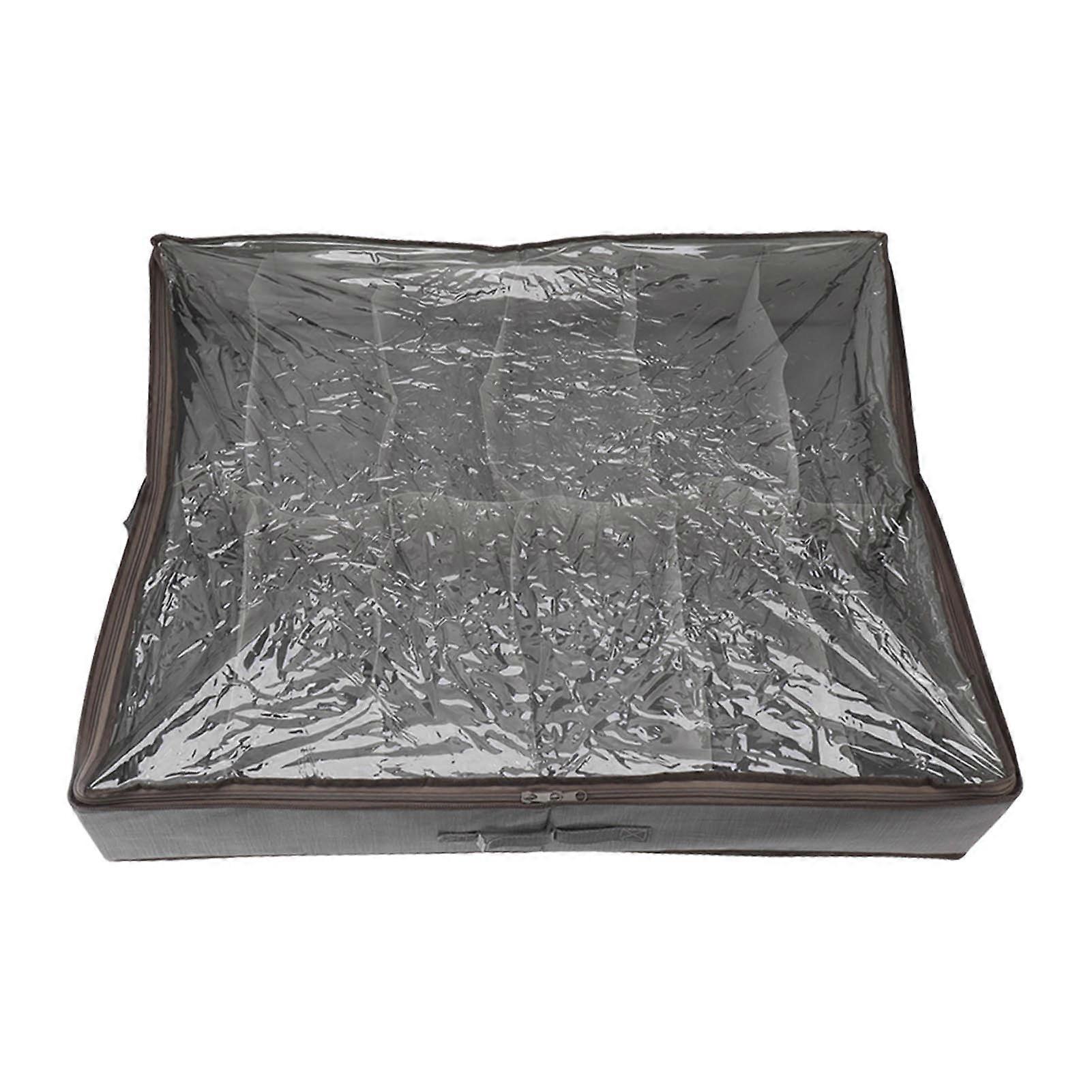 Under Bed Shoe Storage Organizer Drawer Foldable Fabric Container Box Closet with Cover Clear Window Gray Brushed