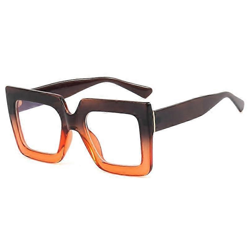 Robust, clear vision, computer reading glasses, square, oversized reading glasses, blue light blocking, flat light reflection (Color: Tea, Size: 200)