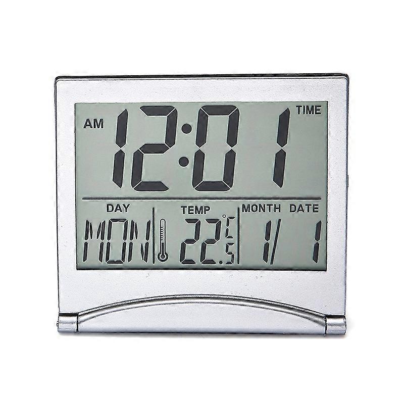 HG Silver Digital Alarm Clock Desktop Temperature Lcd Display