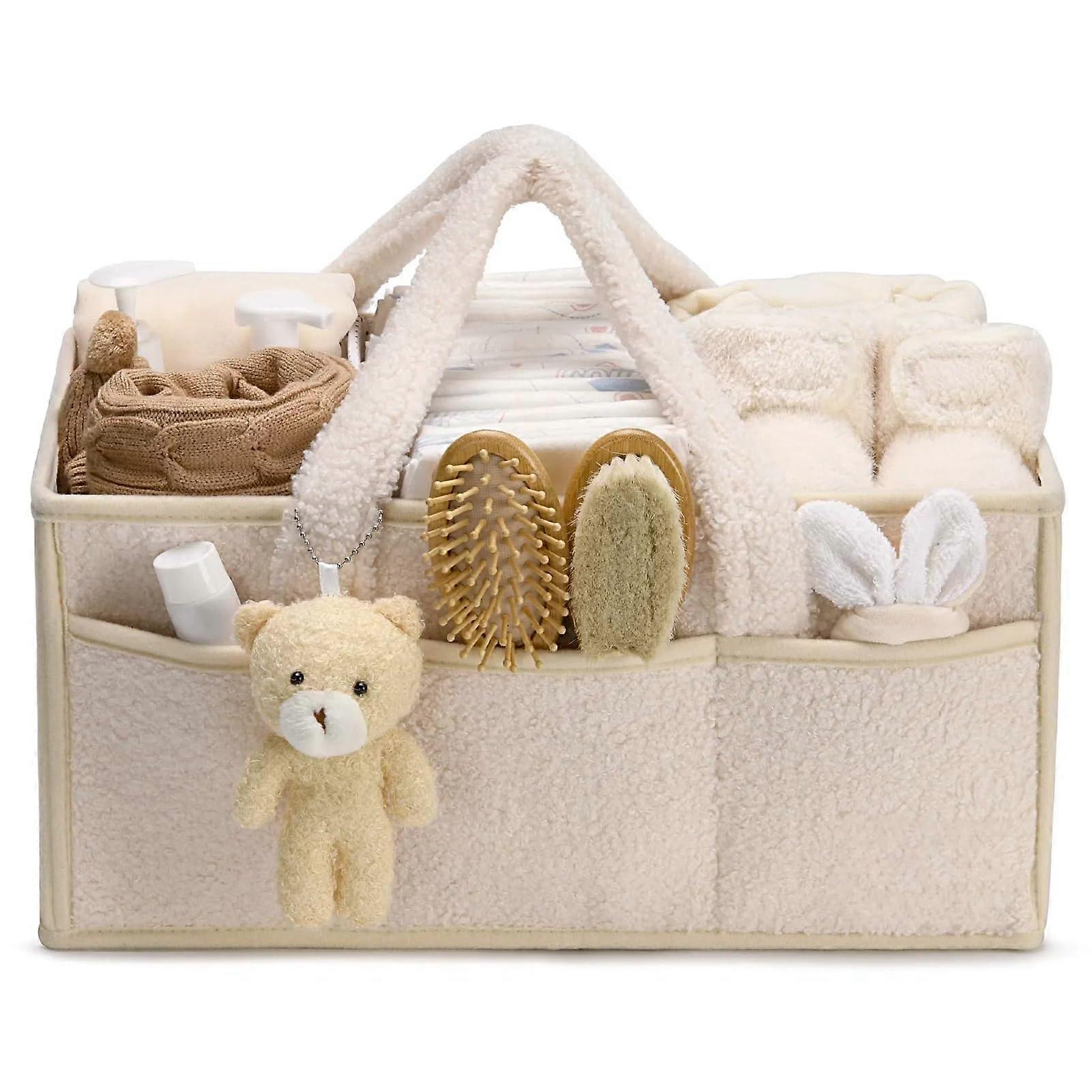 Changing Bag Organiser - Portable Baby Nappy Caddy with Plush Material, Double Velcro, Interchangeable Compartments, Cream Color
