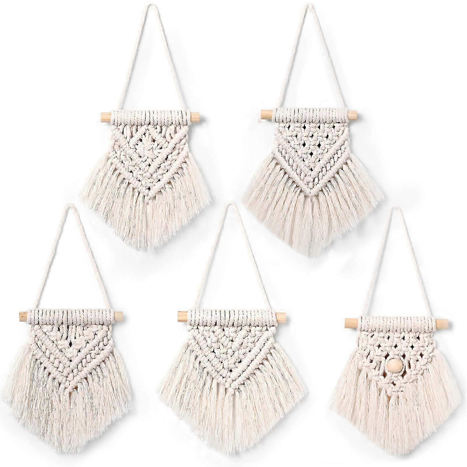 5 Stück Mini Makramee Wandbehang Dekor handgemachter gewebter Wandteppich für Wohnung Zimmer Dekoration