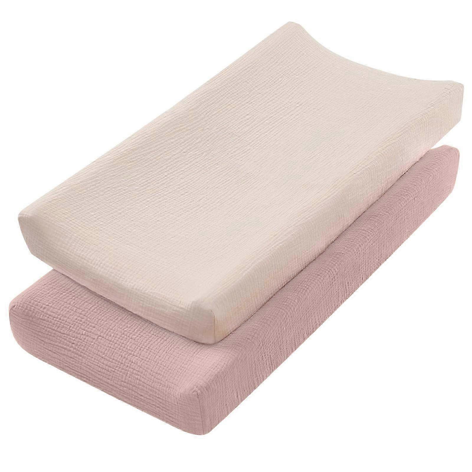 Conjunto de Lençóis de Berço de Algodão Macio de 2 Peças para Carrinho de Bebê, Capa de Cama de Berço Confortável com Manga para Mesa de Troca em Creme & Vermelho Areia