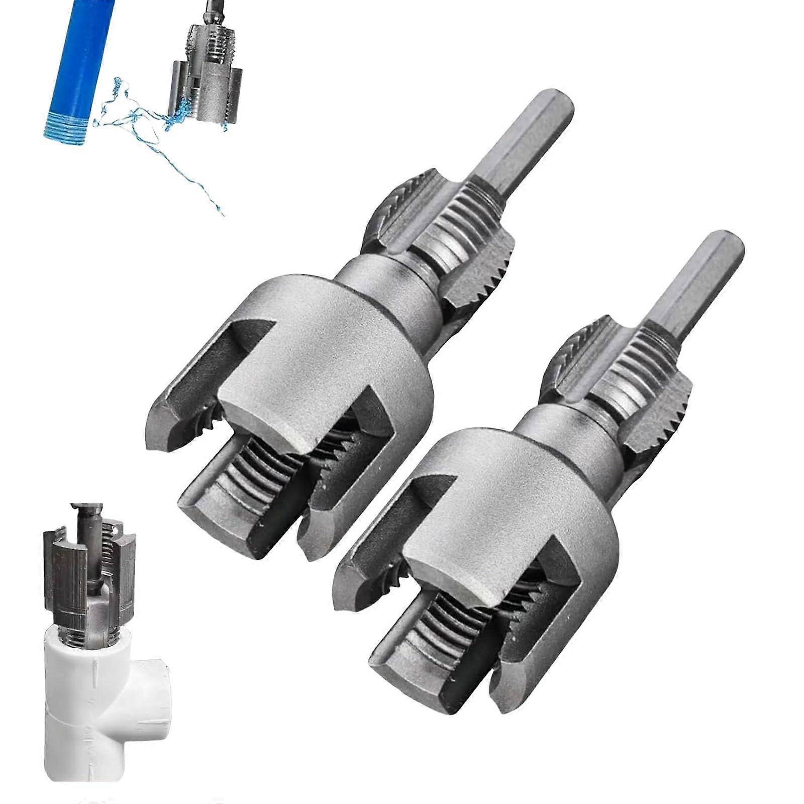 Integrated Internal and External Pipe Threading Tool, 1.27cm & 1.9cm Compatible with Electric Drills, 2-in-1 PVC Pipe Threader Set