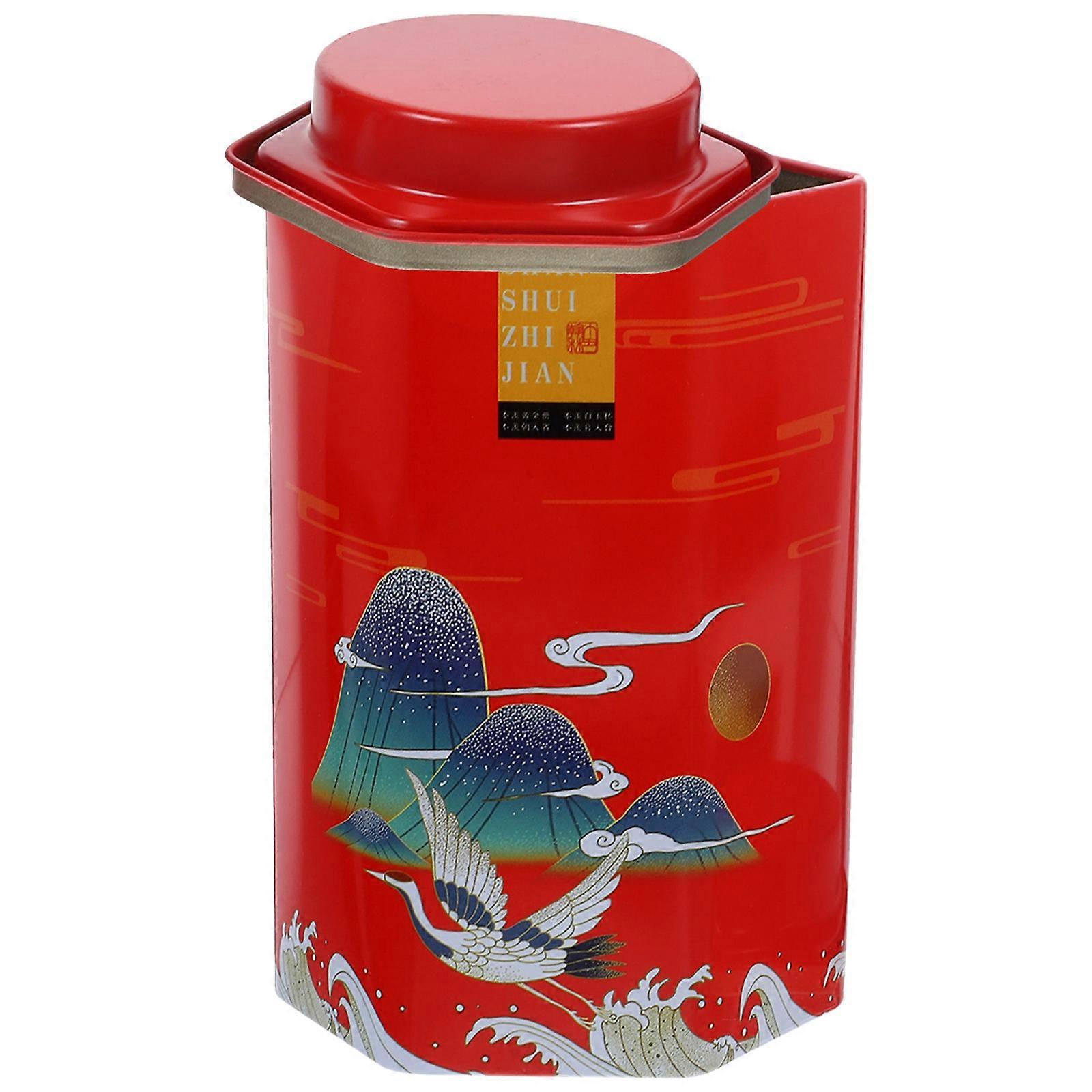 Decorative Tea Storage Canister 1Pack Simple Design For Home Users Red Metal Material