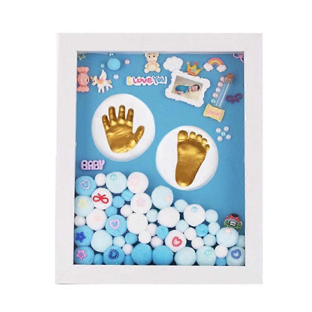 Baby Handprint Footprint Makers Kit Keepsake Newborn Boys 28x23cm Golden Frame 1 Set