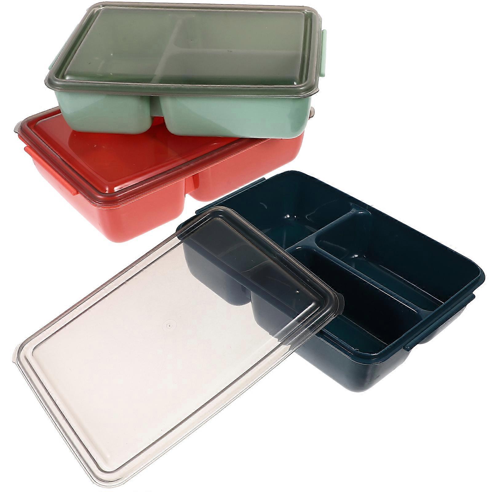 Bento Box 3Pcs Assorted Color PP Food Container with Leak-Proof Lid for Storage Use