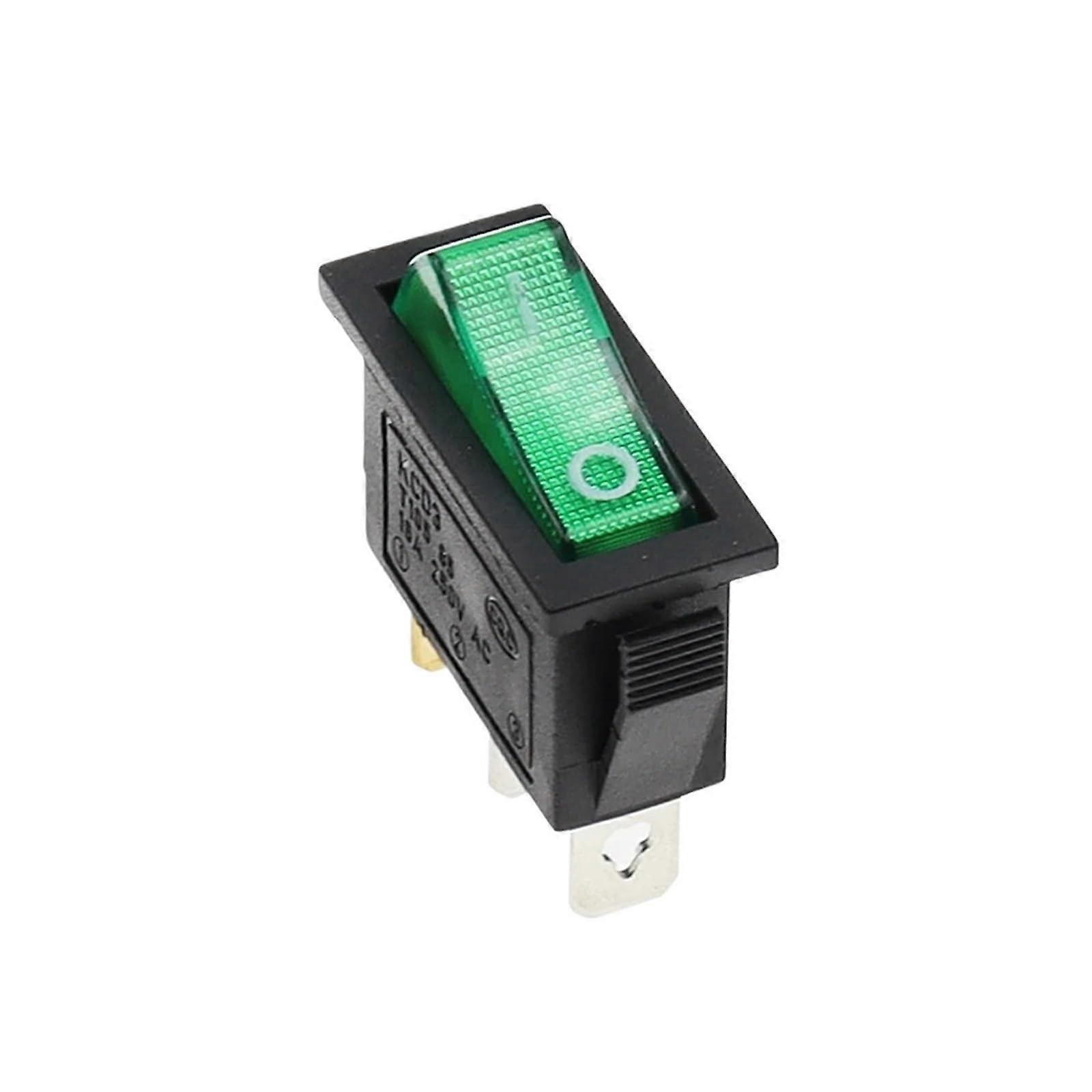 KCD3 220V ON/OFF SPST Toggle Switch Single Pole Single Throw 2 3 Positions 20A 125VAC With LED Light (Green Light, 3PCS) 3PCS Green Light