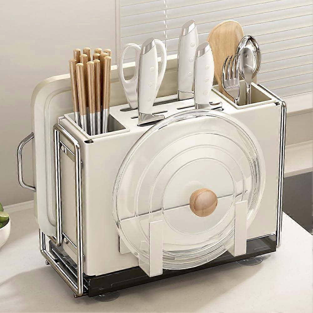 Magnetic Knife Holder with Integrated Storage Shelf, Wall-Mounted, No Installation Needed, Double Duty Design with Drain Tray