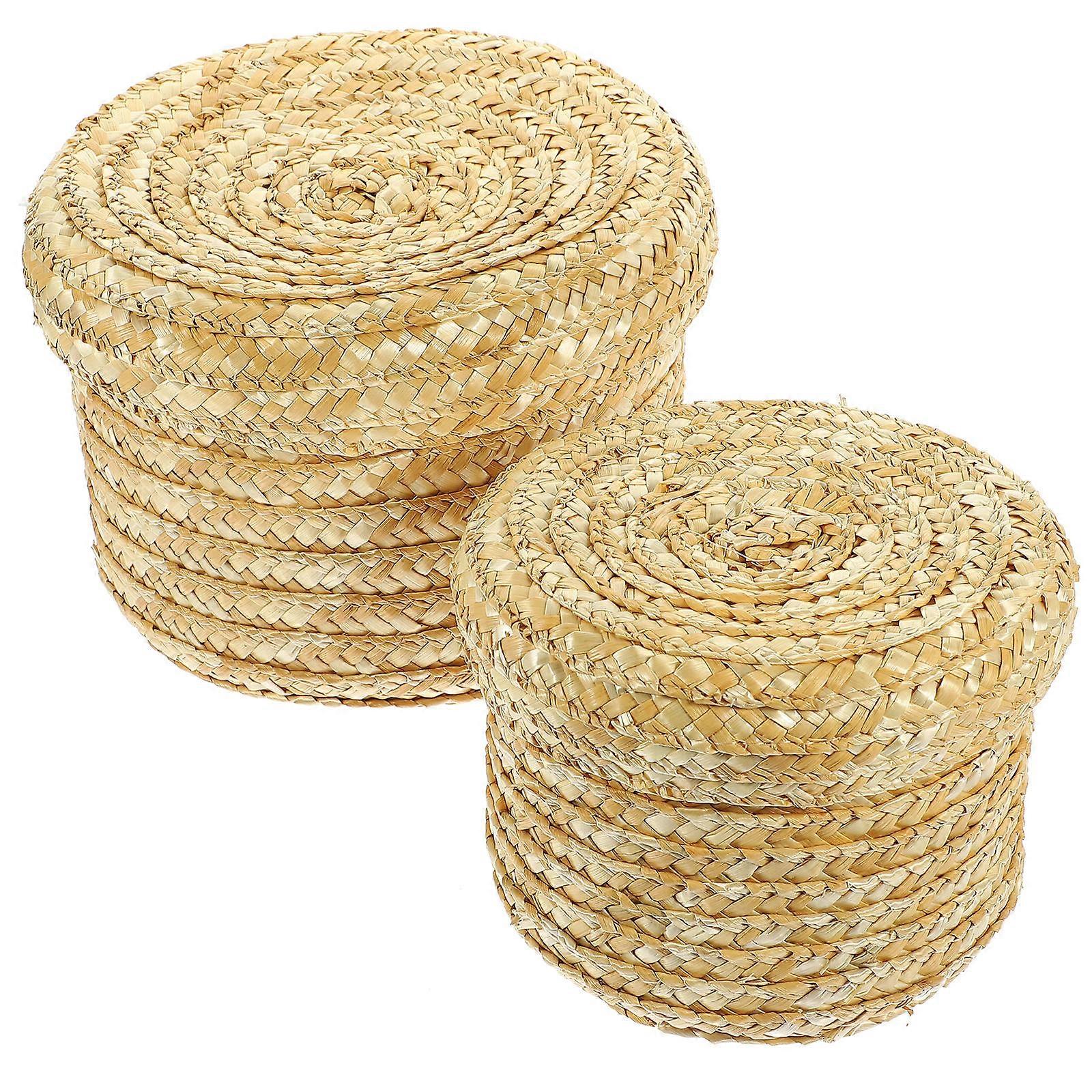 Beige Synthetic Storage Basket for Snacks and Bread with Lid Design 2pcs Multifunctional Household