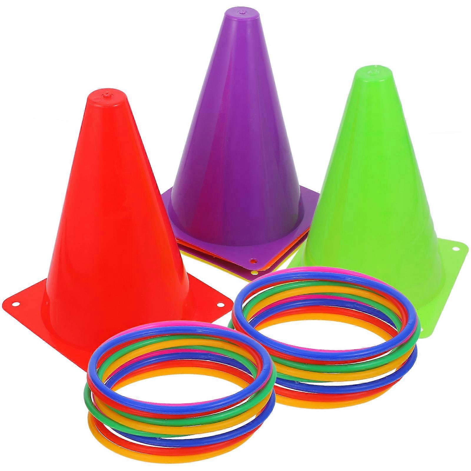 Football Training Cones Set with Toss Rings – Durable Sports Marking Cones for Soccer Practice, Throwing Games, and Outdoor Drills – Compact Design,