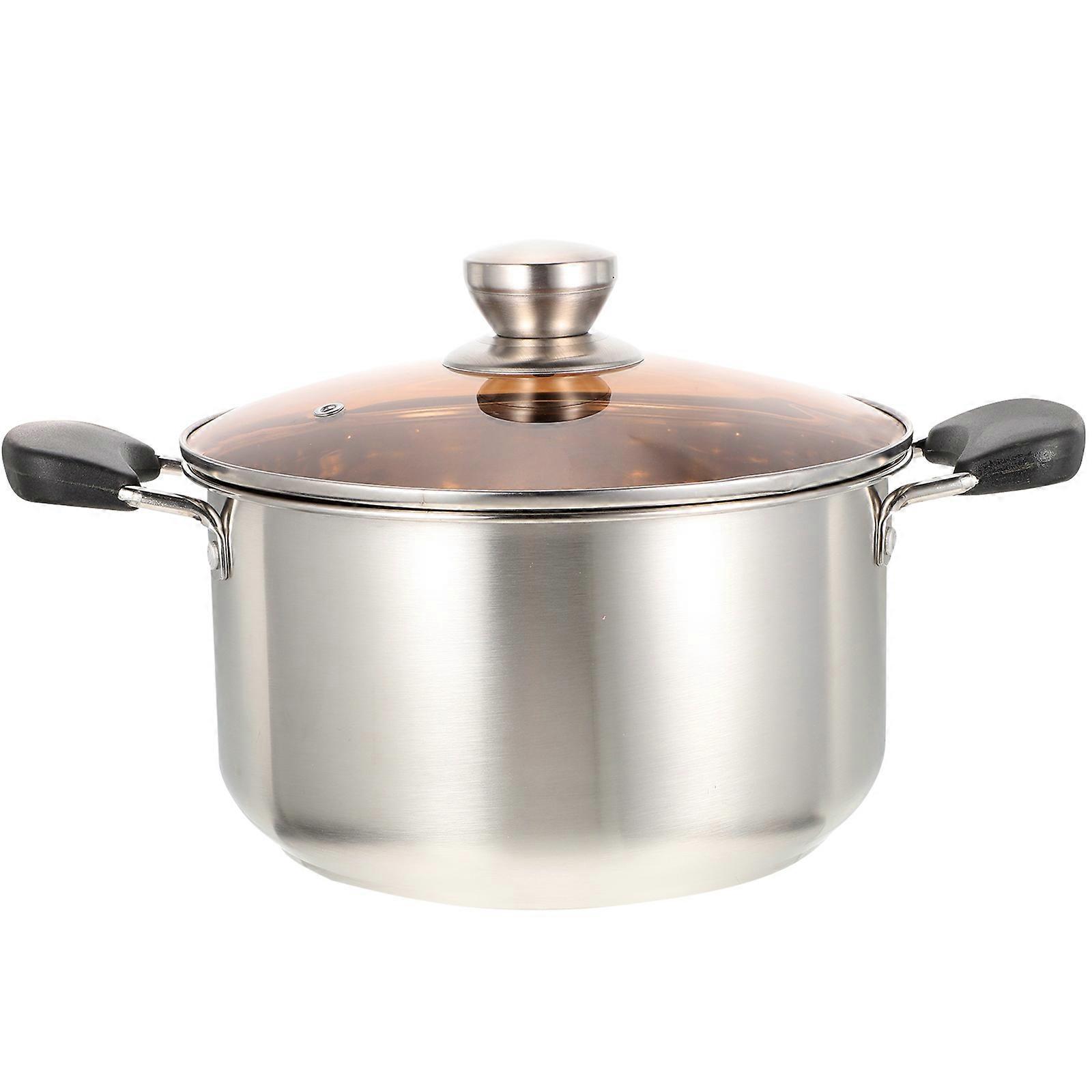 Stainless Steel Double Handle Soup Pot with Lid – Heat Insulated Handles for Milk, Soup, and Practical Food Preparation