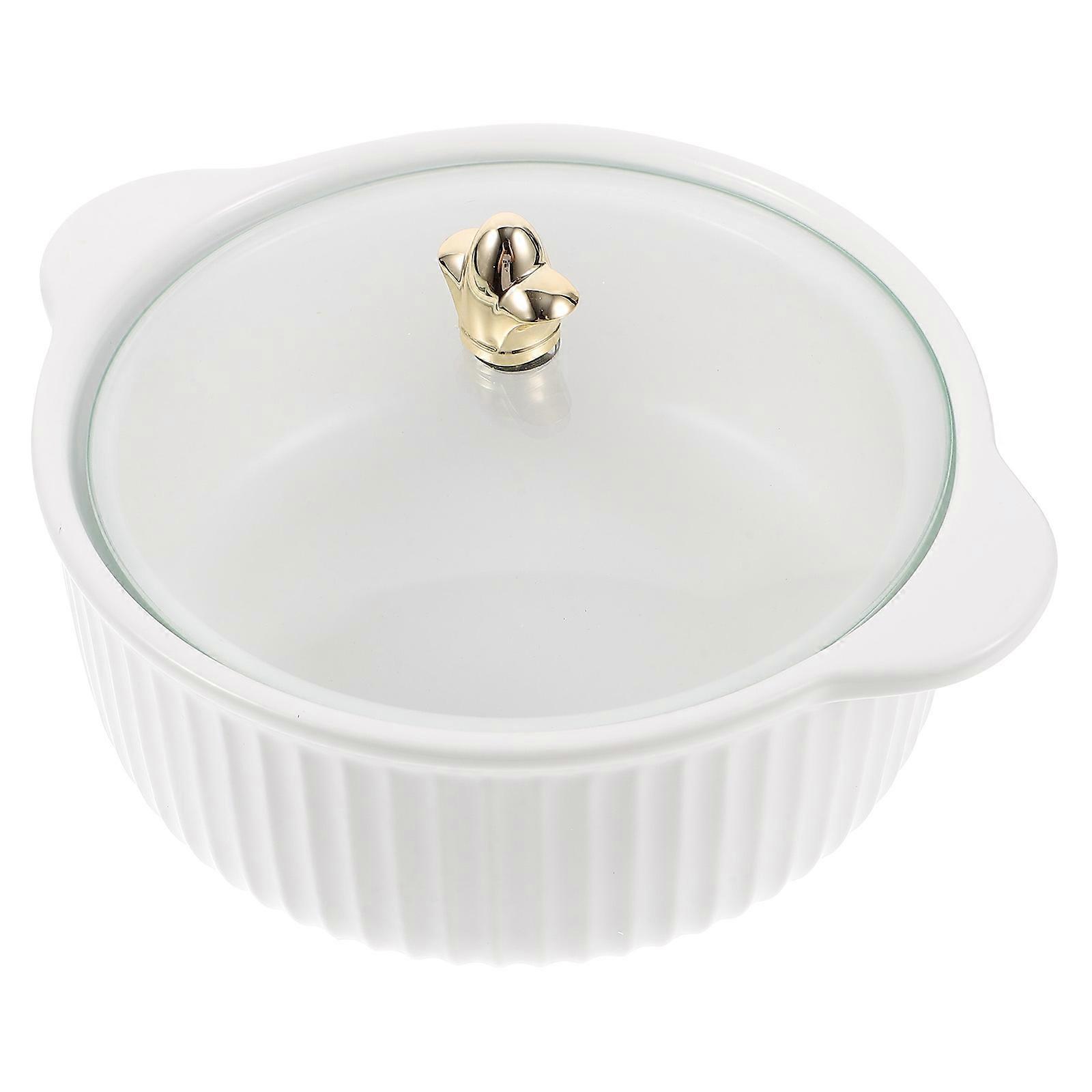 Stylish Ceramic Noodle Bowl With Handles For Households Decorated In Simple Style 1Set